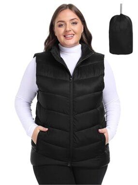 Plus Size Packable Quilted Puffer Vest Lightweight Nylon Winter Hiking